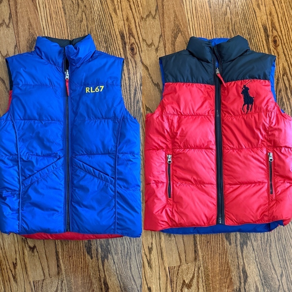 Polo Ralph Lauren boys RED/blue reversible puffer vest size small (8) NWOT